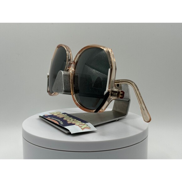 Vintage Oversize Sunglasses NOS Drop Temple Green Lens Black Crystal Frame 80s